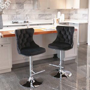 Ensemble <span class=keywords><strong>de</strong></span> <span class=keywords><strong>2</strong></span> tabourets <span class=keywords><strong>de</strong></span> bar pivotants en velours, chaises <span class=keywords><strong>de</strong></span> bar à hauteur <span class=keywords><strong>de</strong></span> comptoir réglable avec base en métal chromé-Noir - Product Image 5