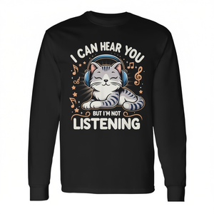 Posso sentirti ma non ti sto ascoltando - Maglietta a maniche lunghe con gatto con cuffie - Product Image 2