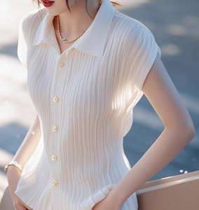 Blusa Elegante de Verano para Mujer, Blanca, con Solapa, Manga Corta, Estilo Moderno - Product Image 1