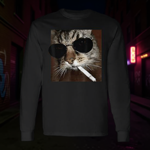 Cat Meme Wearing Sunglasses And Smoking <b>Cigarette</b> Gangster Cat Long <b>Sleeve</b> T-Shirt - Product Image 3