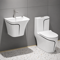 Ensemble WC monobloc de luxe moderne sur pied avec chasse double, lavabo en céramique écologique et réservoir encastré