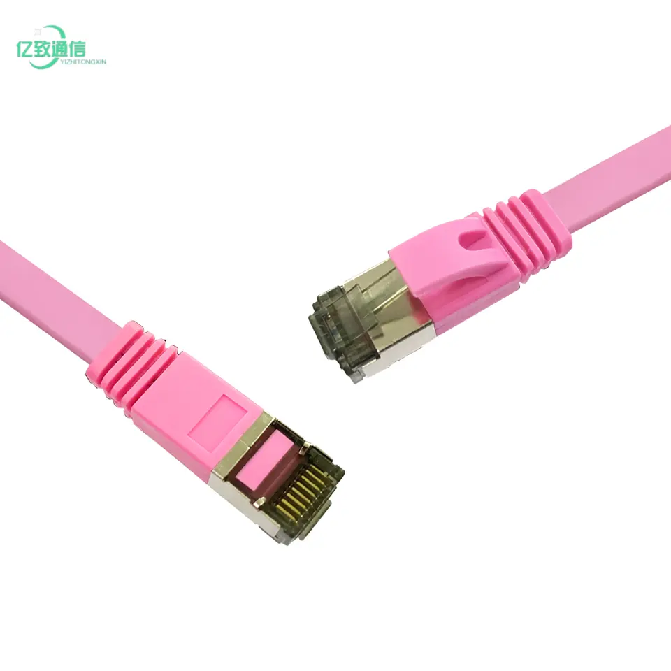 YIZHI Lan Cable Best Transmission Speed CAT7 Ethernet Flat Wire Patch Cord Cable with RJ45 Pink Jachet Cable