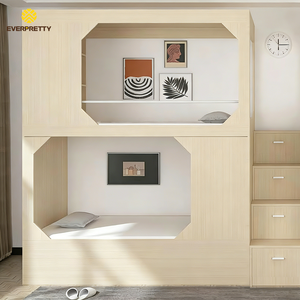 <span class=keywords><strong>Lit</strong></span> <span class=keywords><strong>superposé</strong></span> moderne en bois massif EVERPRETTY pour dortoir scolaire, appartement, auberge, hôtel, avec échelle, tiroirs et rideau - Product Image 4