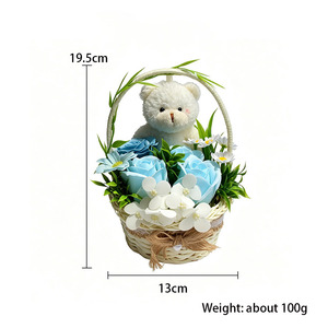 Panier de <span class=keywords><strong>fleurs</strong></span> de savon artisanales en rotin, ours en peluche, 4 couleurs, cadeau de Saint-Valentin, décoration de table pour la maison, vente en gros - Product Image 6