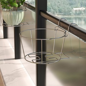 Stainless Steel Flower Pot Rack Round <b>Hook</b> Type Balcony Railing Hanger Hanging Basket For Outdoor Use - Product Image 2