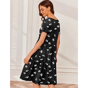 Abito da Allattamento Estivo a Maniche Corte, <span class=keywords><strong>Vestito</strong></span> <span class=keywords><strong>Premaman</strong></span> Casual Mini, <span class=keywords><strong>Nero</strong></span> Floreale in Morbido Cotone Elasticizzato con Scollo a V e Linea ad A - Product Image 5