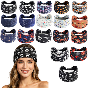 Diadema <span class=keywords><strong>de</strong></span> Halloween al por mayor con patrón <span class=keywords><strong>de</strong></span> fantasma, <span class=keywords><strong>calabaza</strong></span>, calavera y araña, accesorios elásticos universales para el cabello para hombres y mujeres - Product Image 1