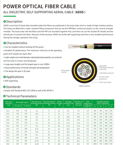 Câble à Fibre Optique ADSS/ASU 12, 24, 48 Fils, Portée 200m, ADSS 2, 4, 6, 24, 48, 96 Fils, 4km, Gaine Simple/Double - Product Image 6