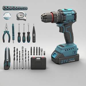 ชุดสว่านกระแทกไร้สาย Cross Border 21V สีน้ำเงิน แรงบิด 200 นิวตันเมตร หัวจับแบบไม่ใช้กุญแจ ใช้แบตเตอรี่ สำหรับเจาะไม้ โลหะ คอนกรีต - Product Image 1