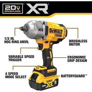 Pour clé à chocs sans fil DEWALT 20V MAX, moteur sans balais, couple élevé, clé à chocs 1/2, 4 modes de vitesse, y compris un anvil pour anneaux de serrage, batterie 12V - Product Image 4