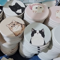 Sous-verre en boue de diatomées, motif chat de dessin animé, rond, anti-dérapant, isolant thermique et absorbant l'eau, modèle chat mignon de Chine - Tapis pour chat