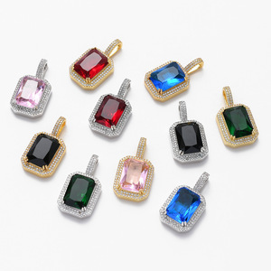 Collier pendentif en pierre de naissance colorée hip-hop, serti de zircon solide, saphir, émeraude, <span class=keywords><strong>rubis</strong></span>, pierre précieuse, <span class=keywords><strong>bijoux</strong></span> de luxe - Product Image 1