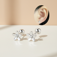 Anting-anting tusuk tulang rawan tragus bunga tren baru 2026, model flat back, perhiasan tubuh modis untuk wanita dan pria