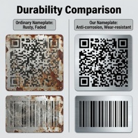 Plaques signalétiques personnalisées en acier inoxydable gravées au laser avec code QR et code-barres pour le suivi des équipements industriels avec options OEM/ODM