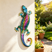 Özelleştirilebilir Büyük Duvar Heykeli 3D Metal Duvar Sanatı Gecko Dekorasyonu Balkon Bahçe Süsü