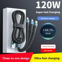 Kabel USB Type-C Micro USB 3-in-1 120W 6A Pengisian Cepat Transfer Data untuk iPhone 16/15 untuk Ponsel Komputer