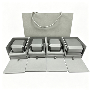 Luxury Gray Octagonal Jewelry <b>Box</b> Set With Led Light Drawer Storage For Necklace <b>Ring</b> Jewelry Packaging Gift Bag Included - Product Image 2
