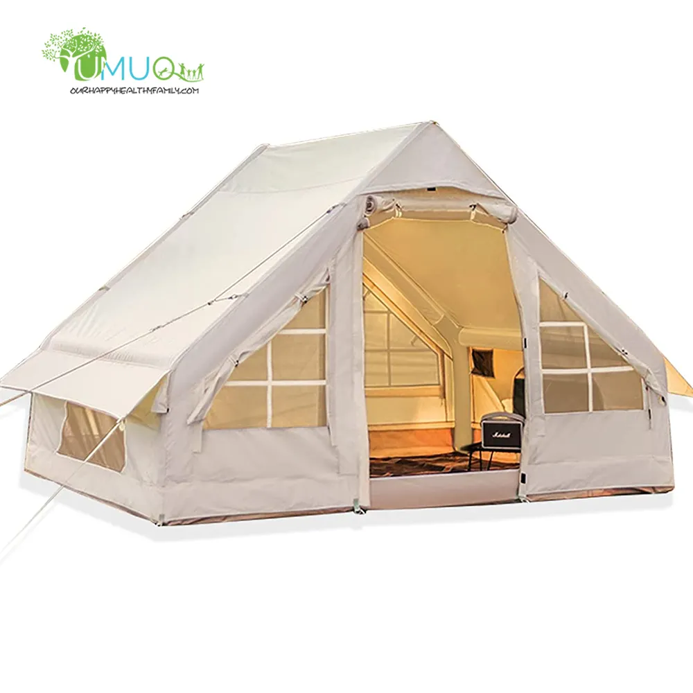 Yumuq Glamping Canvas Inflatable Outdoor Camping, Customized Luxury Polyester Air Family Tunnel Tent