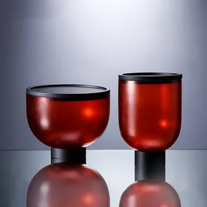 北欧风格家庭派对装饰蜡烛婚礼装饰杯子形状圆形玻璃花瓶红色