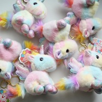 Porte-clés Licorne Ailes Arc-en-ciel en Peluche, Jouet Doux en Peluche, Petits Jouets Licorne de Dessin Animé, Poupée Cadeau, Porte-clés Cheval