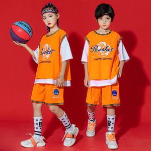 Ensemble de sport tendance <span class=keywords><strong>hip</strong></span>-<span class=keywords><strong>hop</strong></span> pour enfants : tenue d'entraînement de basketball pour garçons et filles, uniforme de spectacle pour la maternelle - Product Image 3
