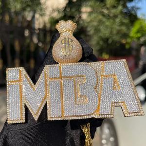 Hip-Hop-Stil US-Geldsack Schnalle Custom Name Halskette Anhänger mit Diamant Zirkon 18 Karat Edelstahl Ketten Perle Hauptstein - Product Image 2