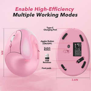 Pink <b>Wireless</b> left hand Vertical <b>Mouse</b> Rechargeable 2.4GHz Optical <b>Mouse</b> with sleep prevention function <b>for</b> <b>Laptop</b> Desktop - Product Image 5