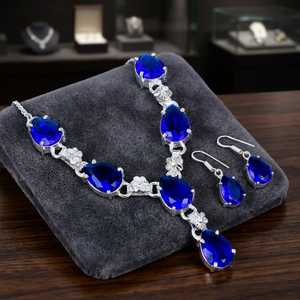 Collier en quartz topaze bleue pour elle, collier topaze + boucles d'oreilles + ensemble de bijoux, cadeau de mariage pour femme, cadeau pour maman - Product Image 1