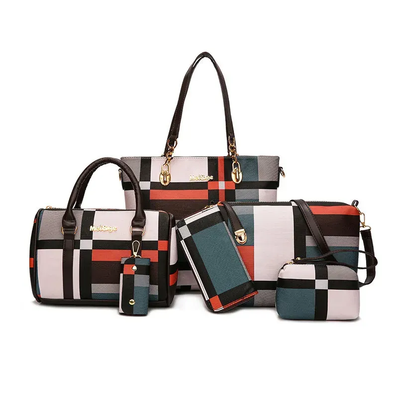 Trendy designer bag lady hand bags pu leather handbag and purse shoulder tote bags cheap sets six pieces handbags women