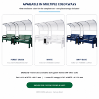 Ensemble de bancs en alliage d'aluminium avec auvent pare-soleil, sièges extérieurs pour terrains de sport, avec seau de rangement et table basse, résistant aux intempéries