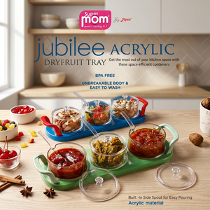 Plateau à fruits secs moderne en acrylique Anax, ensemble de 3 compartiments avec couvercle à bec verseur latéral et plateau pour fête, comptoir de cuisine - Product Image 3