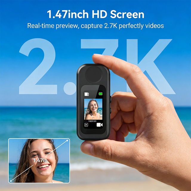 A83 Action Camera 2.7K 1000mAh Thumb Camcorders 1.47" IPS Touch Screen WiFi Short Range View Photo Shooting & PC Webcam