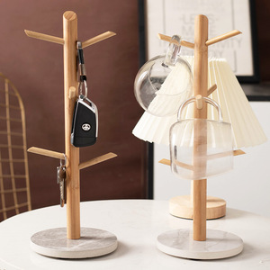 Bamboo Jewelry Rack With Rock Base Desktop Organizer For Keys Rings Bracelets Storage Display Stand - Product Image 2