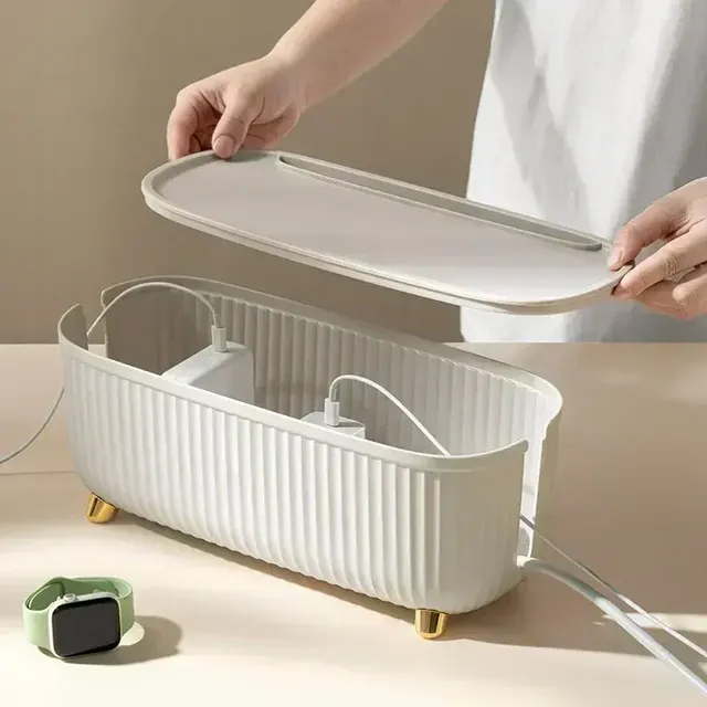 Large Capacity Cable Storage Box with Lid Desktop Power Strip Organizer for Wires Chargers