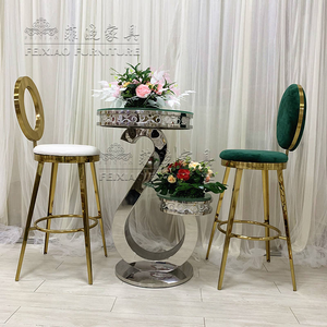 Classico prezzo di fabbrica mobili di nozze forma rotonda in acciaio inox oro/argento <span class=keywords><strong>Bar</strong></span> tavolo e sedie - Product Image 2
