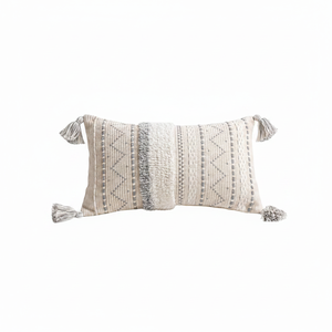 BlissBlush 12x20 Gray Boho Decorative Lumbar Pillow Cover Neutral White Farmhouse Accent Seat <b>Cushion</b> <b>Rectangular</b> Boho Style - Product Image 4