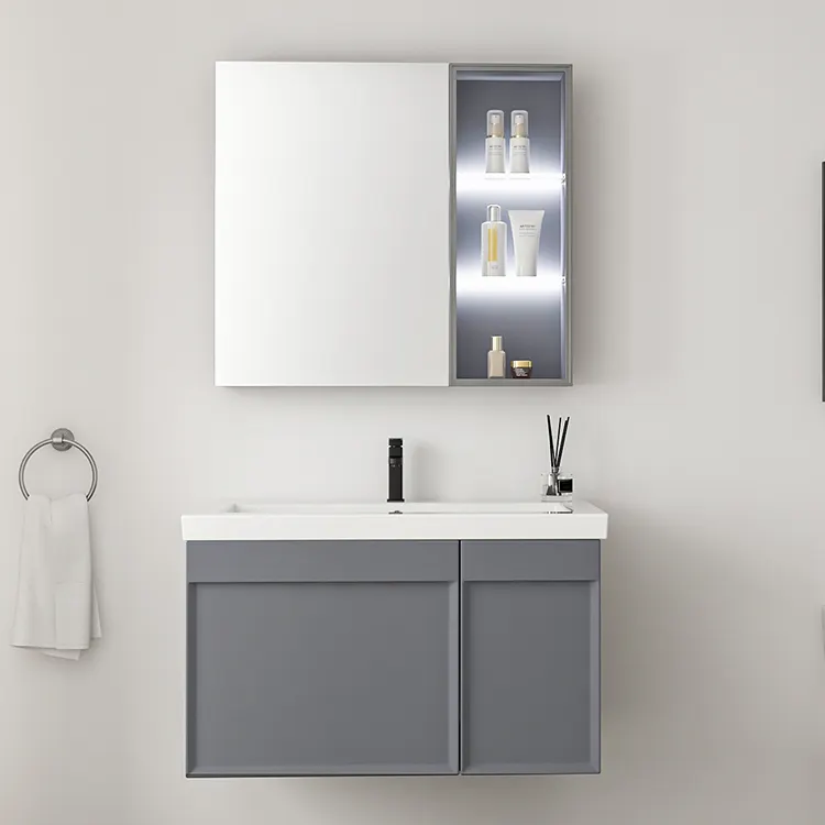 Grey color bathroom modern cabinet vanity with mirror and wash basin sink with cabinet bathroom vanities