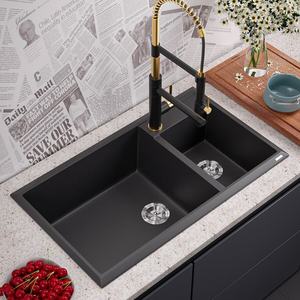 Fregadero de Cocina de Granito Negro y Cuarzo, Doble Tazón Grande, Resistente al Calor, Fácil de Limpiar, de Alta Resistencia - Product Image 1