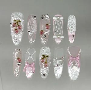 <span class=keywords><strong>Uñas</strong></span> Postizas Acrílicas Hechas a Mano, Colores Deslumbrantes, Diseño Personalizado, Forma <span class=keywords><strong>de</strong></span> Pico <span class=keywords><strong>de</strong></span> Pato, Almendradas, Puntas Largas Cuadradas para Dedos - Product Image 5