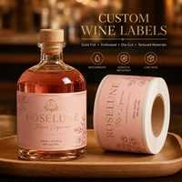 Étiquettes de bouteilles de vin de luxe personnalisées, autocollantes, imperméables, en papier texturé, avec dorure à chaud et découpe, pour emballage de vin