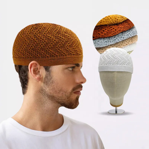 Gorro de punto de algodón transpirable para hombre AW, gorro elástico con visera, gorro musulmán para las cuatro estaciones, variedad de colores. - Product Image 1