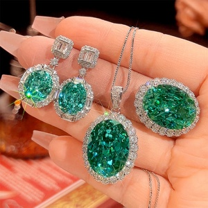 High Quality Eco-friendly Copper Oval Cut 15*20MM Paraiba Green Zircon Pendant <b>Earrings</b> <b>Set</b> Big Jewelry <b>Sets</b> for Women - Product Image 3