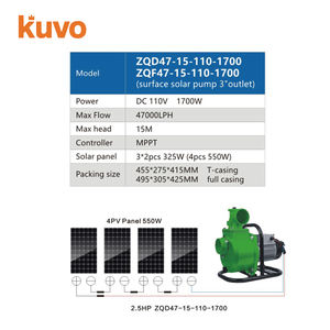 Bomba Solar de Superficie <span class=keywords><strong>KUVO</strong></span> de 2.5HP y 1700W, Bomba Centrífuga Solar de CC de 110V para Riego Agrícola - Product Image 2