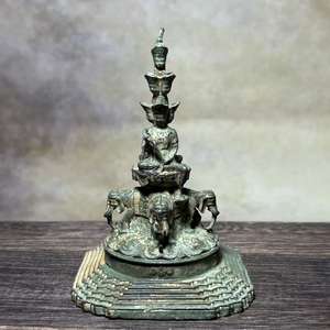 घरेलू सजावट के लिए उत्कृष्ट कांस्य बहु परत बुद्ध प्रतिमा हाथी आधार - Product Image 1