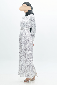 SIPO-Abaya de manga abombada con cinturón para mujeres musulmanas, Abayas de satén blanco y negro, estilo moderno y elegante, 2022 - Product Image 4