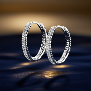 Eleganti Orecchini a Cerchio in Oro Bianco con Diamanti Taglio Brillante Rotondo Incastonati a Canale, Argento 925, Gioielli Classici da Donna per Uso Quotidiano - Product Image 2