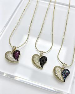 Collar de Corazón de Zirconia Bicolor Chapado en Oro al por Mayor de Fábrica, Colgante de Corazón con Cristales Pavé Multicolor, Joyería de Moda para Mujer - Product Image 5