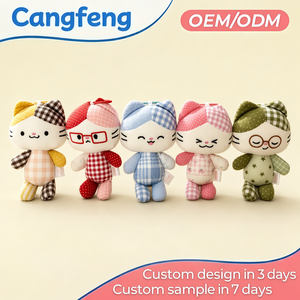 Porte-clés en peluche chat à carreaux gingham, motif animal en peluche avec lunettes, mini poupée, breloque de sac, cadeau, vente en gros, OEM personnalisé - Product Image 1
