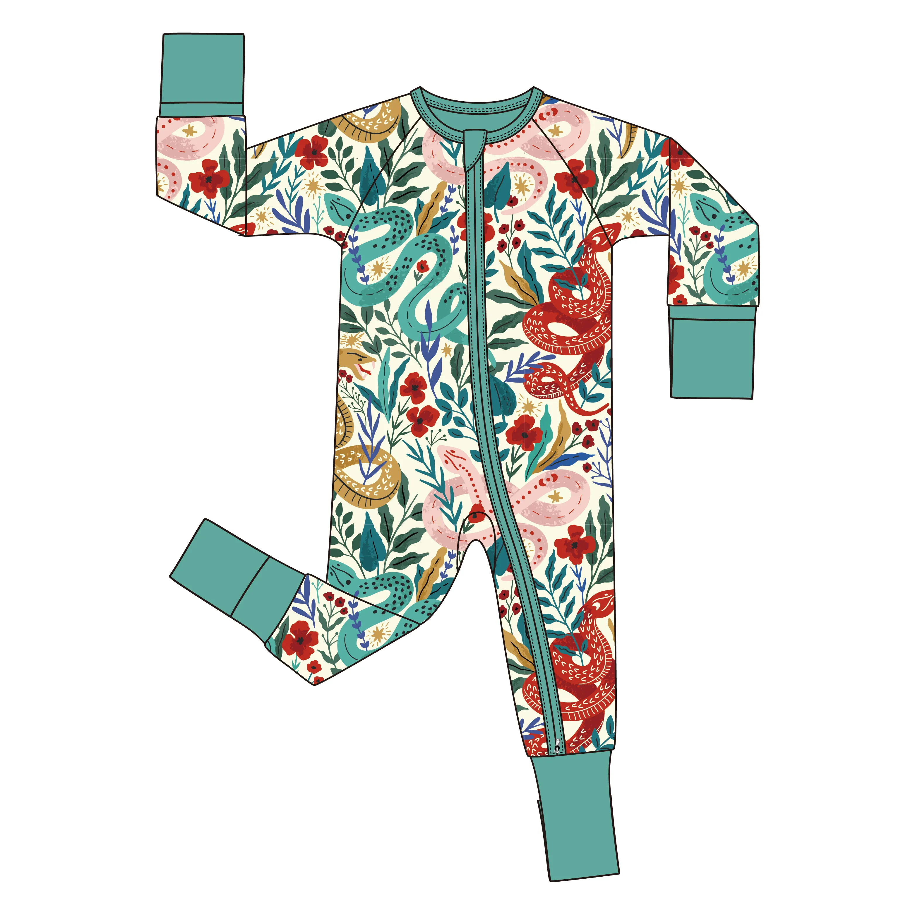 Custom Print 95% Bamboe Viscose 5% Spandex 210 Gsm Baby Rits Footed Slaper Romper Kleding Peuter Kid Onesie Pyjama Kleding