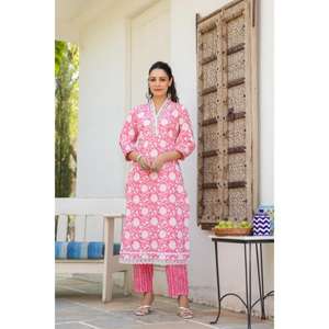 Conjunto de Kurti de algodón indio tradicional de alta calidad con bordado Ladies Kurta para verano Venta al por mayor Nueva moda - Product Image 2